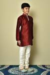 Shop_Petite Pomme_Maroon Silk Mandarin Collar Kurta _Online_at_Aza_Fashions