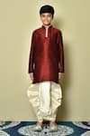 Buy_Arihant Rai Sinha_Maroon Dupion Art Silk Plain Straight Kurta Dhoti Pant Set _Online_at_Aza_Fashions