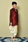 Shop_Arihant Rai Sinha_Maroon Dupion Art Silk Plain Straight Kurta Dhoti Pant Set _Online_at_Aza_Fashions