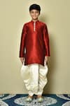 Shop_Petite Pomme_Red Silk Solid Kurta And Beige Dhoti Pant Set _Online_at_Aza_Fashions