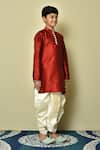 Petite Pomme_Red Silk Solid Kurta And Beige Dhoti Pant Set _at_Aza_Fashions