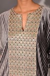 Shop_Jyoti Sachdev Iyer_Grey Silk Embroidery Split V-neck Pleated Kurta And Salwar Set _Online_at_Aza_Fashions