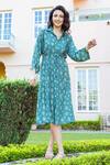 Shop_KARAJ JAIPUR_Green Muslin Floral Pattern Shirt Dress_Online_at_Aza_Fashions