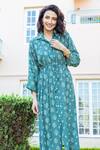 KARAJ JAIPUR_Green Muslin Floral Pattern Shirt Dress_at_Aza_Fashions