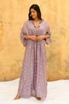 Buy_Label Niti Bothra_Purple Pure And Handwoven Banarasi Silk Embroidery Handcrafted Motif Kaftan 