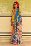 Swati Vijaivargie_Blue Silk Hand Embroidered Chevron Laila Dupatta _Online_at_Aza_Fashions