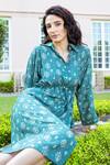 Shop_KARAJ JAIPUR_Green Muslin Floral Pattern Shirt Dress_at_Aza_Fashions