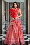 Shop_Pinki Sinha_Peach Silk Handwoven Lehenga Set With Unstitched Blouse Fabric_Online_at_Aza_Fashions