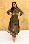 Label Niti Bothra_Green Pure And Handwoven Banarasi Silk With Bemberg Printed Kurta & Pant Set_Online_at_Aza_Fashions