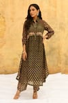 Shop_Label Niti Bothra_Green Pure And Handwoven Banarasi Silk With Bemberg Printed Kurta & Pant Set_Online_at_Aza_Fashions
