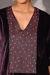 Jyoti Sachdev Iyer_Purple Silk, Velvet Embroidery V-neck Zari Kaftan _Online_at_Aza_Fashions