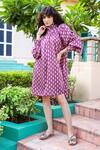 Buy_Karaj Jaipur_Pink Gazi Silk Printed Floral Turtle Neck Collar Pattern Dress_Online_at_Aza_Fashions