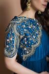 Buy_Kesar Studio_Blue Bamberg Silk (80 Grams) Embroidery Gitti Round Sleeve Gown _Online_at_Aza_Fashions