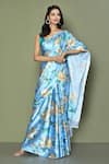 Buy_Khwaab by Sanjana Lakhani_Blue Pure Satin Crepe Printed Digital Flora Saree With Running Blouse _Online_at_Aza_Fashions