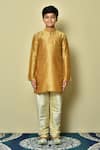 Petite Pomme_Brown Silk Solid Half Button Placket Kurta _Online_at_Aza_Fashions