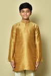 Petite Pomme_Brown Silk Solid Half Button Placket Kurta _at_Aza_Fashions