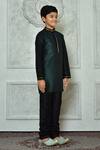 Petite Pomme_Green Silk, Polyester Embroidery Mandarin Collar Kurta _at_Aza_Fashions