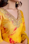 Buy_Kesar Studio_Yellow Organza Mirrors V-neck Embroidered Anarkali With Dupatta _Online_at_Aza_Fashions