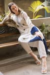 Vaani Beswal_Ivory Handwoven Malai Chanderi Applique Paro A-line Kurta And Pant Set _Online_at_Aza_Fashions