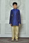 Shop_Petite Pomme_Blue Silk, Denim Embroidery Floral Motifs Kurta And Churidar Set _Online_at_Aza_Fashions
