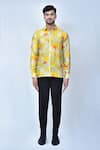 Arihant Rai Sinha_Yellow Cotton Printed Floral And Leaf Shirt _Online_at_Aza_Fashions