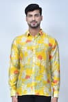 Arihant Rai Sinha_Yellow Cotton Printed Floral And Leaf Shirt _at_Aza_Fashions