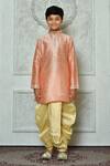 Buy_Arihant Rai Sinha_Peach Dupion Art Silk Embroidered Mandarin Collar Kurta And Dhoti Pant Set _Online_at_Aza_Fashions