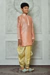 Arihant Rai Sinha_Peach Dupion Art Silk Embroidered Mandarin Collar Kurta And Dhoti Pant Set _at_Aza_Fashions