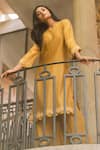 Buy_Vaani Beswal_Yellow Handwoven Malai Chanderi Applique Sadia Scalloped Border Kurta And Pant Set _Online_at_Aza_Fashions