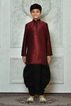 Petite Pomme_Maroon Silk, Cotton Embroidery Thread Work Kurta And Dhoti Pant Set _at_Aza_Fashions