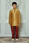 Petite Pomme_Gold Silk Straight Mandarin Collar Kurta _Online_at_Aza_Fashions