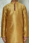 Petite Pomme_Gold Silk Straight Mandarin Collar Kurta Set _at_Aza_Fashions