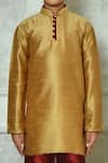 Petite Pomme_Gold Silk Straight Mandarin Collar Kurta _at_Aza_Fashions