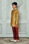 Buy_Petite Pomme_Gold Silk Straight Mandarin Collar Kurta _Online_at_Aza_Fashions