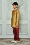 Buy_Petite Pomme_Gold Silk Straight Mandarin Collar Kurta Set _Online_at_Aza_Fashions