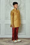 Shop_Petite Pomme_Gold Silk Straight Mandarin Collar Kurta _Online_at_Aza_Fashions