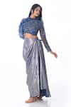 PIRI INDIA_Blue Organza, Tulle, Silk Embroidery Round Neck Hand Crop Top And Cowl Skirt Set _Online_at_Aza_Fashions