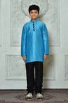 Buy_Arihant Rai Sinha_Blue Dupion Art Silk Plain Mandarin Collar Straight Kurta _Online_at_Aza_Fashions