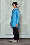 Shop_Arihant Rai Sinha_Blue Dupion Art Silk Plain Mandarin Collar Straight Kurta _Online_at_Aza_Fashions