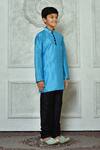 Arihant Rai Sinha_Blue Dupion Art Silk Plain Mandarin Collar Straight Kurta _at_Aza_Fashions