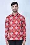 Arihant Rai Sinha_Maroon Cotton Printed Patola Button Down Shirt _at_Aza_Fashions