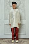 Buy_Arihant Rai Sinha_Cream Denim, Silk Embroidery Dupion Art Kurta And Churidar Set _Online_at_Aza_Fashions