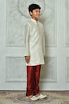 Shop_Arihant Rai Sinha_Cream Denim, Silk Embroidery Dupion Art Kurta And Churidar Set _Online_at_Aza_Fashions