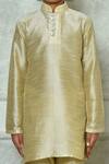 Petite Pomme_Beige Silk Mandarin Collar Straight Kurta _at_Aza_Fashions