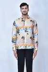 Arihant Rai Sinha_Orange Cotton Printed Tropical Shirt _Online_at_Aza_Fashions