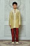Petite Pomme_Beige Silk Straight Mandarin Collar Kurta _Online_at_Aza_Fashions