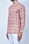 Shop_Khwaab by Sanjana Lakhani_Orange Kurta Cotton Printed Ikat Set_Online_at_Aza_Fashions