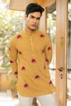 Vaani Beswal_Yellow Handwoven Cotton Embroidered Thread Haider Short Kurta _at_Aza_Fashions