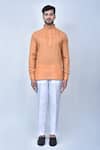 Buy_Khwaab by Sanjana Lakhani_Orange Kurta Cotton Plain Pleated Placket Set_Online_at_Aza_Fashions
