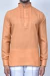 Shop_Khwaab by Sanjana Lakhani_Orange Kurta Cotton Plain Pleated Placket Set_Online_at_Aza_Fashions